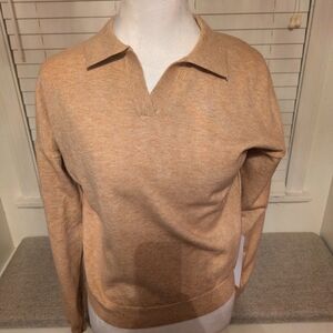 Tan V-Neck Pullover Sweater with Long Fitted Sleeves